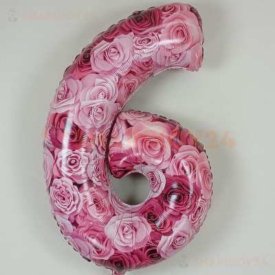 Шар (34''/86 см) Цифра, 6 Симфония роз, Фуше